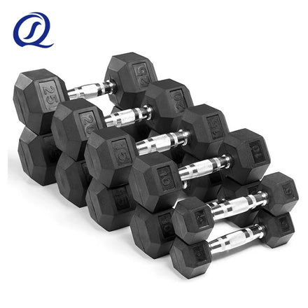 Hexagon Cast Iron Rubber Coated Black Dumbbells 2.5-50kg Commercial Use Gym Fitness Sets with Custom Logo