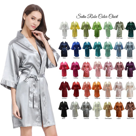 Solid Colored Wedding for Bride Bridesmaids De Mariage Luxury Women Femme Silk En Satin Bridal Kimono Robes