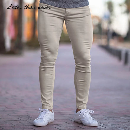 Men's Solid Color Chino Pants Slim Fit Pencil Leg Business Casual Stretchy Trousers Lightweight Mid Waist Leisure Trousers