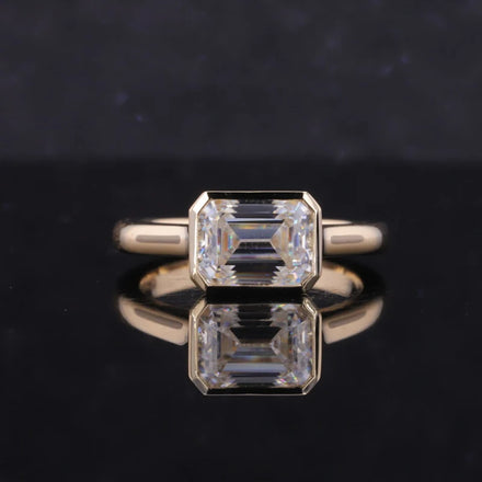 10k 14k 18k Solid Gold East West 1.5ct Emerald Cut Moissanite Diamond Engagement Ring