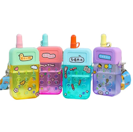 Cute Phone Beverage Bottle Portable Children Juice Drink Bottle Plastic Water Bottle With Sticker