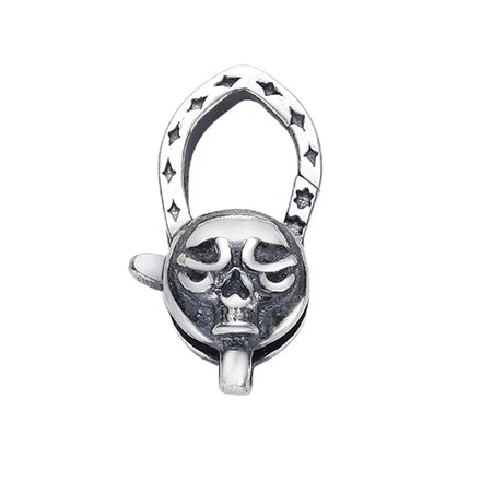 Punk Oxidized Sterling Silver Skull Pendant Clasp Cool Closures Lobster Claw Clasp for Men's Bead Charm Bracelets