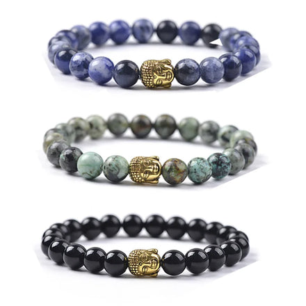 New China Art Culture Natural Gemstone Bead Budda Head Stretch Bracelet for Men and Women Yoga