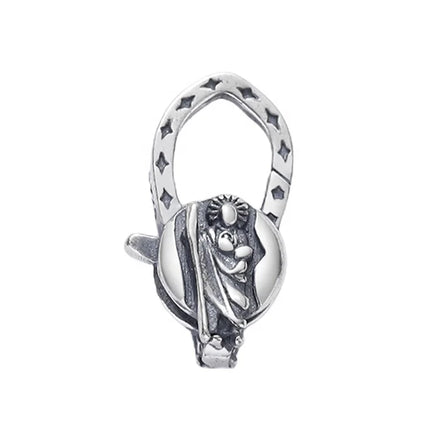 925 Sterling Silver SAN JUDAS Pendant Clasp Oxidized Cool Medium Religious Lobster Claw Clasp for Christian's Jewelry Making