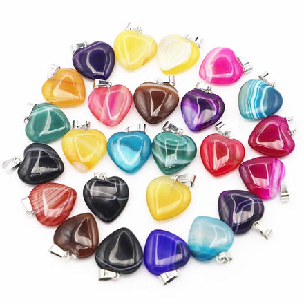 20mm Natural Quartz Puffy Healing Heart Charm Pendant Silver Plated Children's Jewelry for Jewelry Making