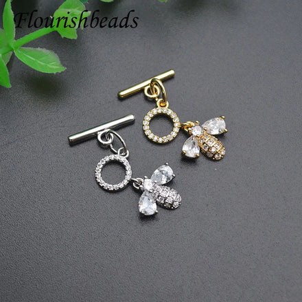 Unique Design Anti Fading Gold Silver Plated Brass CZ Pave Cute Bee OT Toggle Clasp for Bracelet Necklace Making