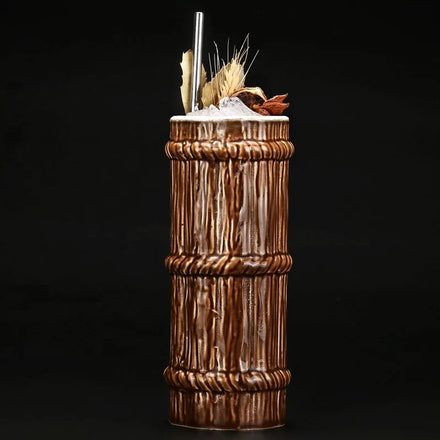 Wholesale Bamboo Tube Texture Shaped Tiki Mug Hawaii Style Ceramic Cup Personalized Brown Cups Barware Cocktail Tiki Mugs