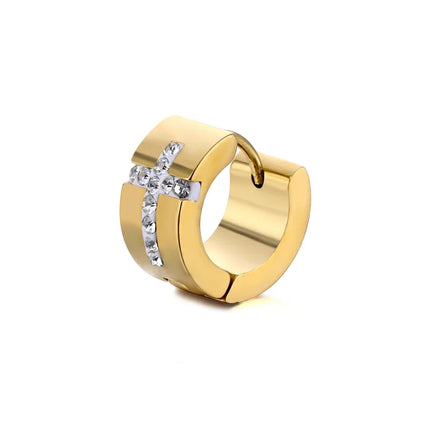 Wholesale Trendy Waterproof Fashion Zircon Moissanite diamond Cross Earring Jewelry Unisex Huggie Hoop Men and Women
