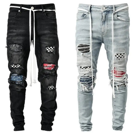 Men Jeans Ripped Jeans Motorcycle Pants Men Clothing Hole Pants Slim Fit Pencil Pants for Men Hight Street Hip Hop Jeans