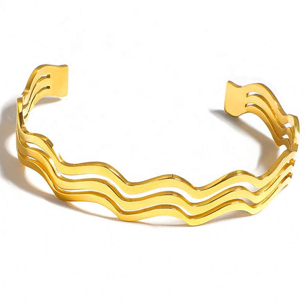 2022 Fashion 18K Real Gold Plated Stainless Steel Curved Sea Wave Noodles Bangle Bracelet Fashion Jewelry
