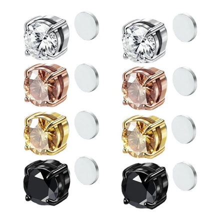 Waterproof Stainless Steel Magnet Zircon 6 and 8mm Stud Earrings for Men and Boys Magnetic Earring Jewelry