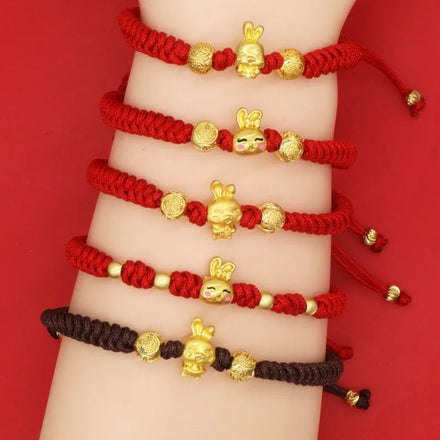 SC New Arrival Chinese Braid Rope Bracelet Fashion Birthday Zodiac Bracelet Gift Handmade Woven Gold Rabbit Bracelet for Girls