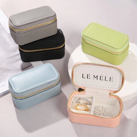 Custom Logo Mini Travel Jewelry Boxes Portable Ring Zipper Leather Storage Mini Cute Jewellery Case Packaging Necklace Box