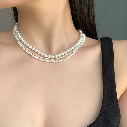 Stackable Multi-Layer Pearl Necklace 2mm 4mm 6mm Crystal Pearl Beads Delicate Elegant Choker Jewelry Wholesale
