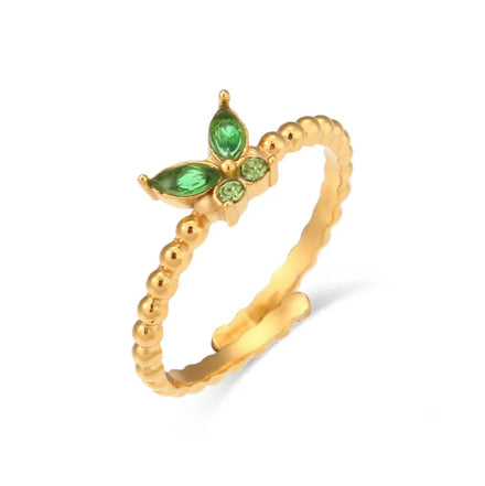 Simple Deagin 18K Gold Plated Stainless Steel Adjustable Zircon Butterfly Rings for Women