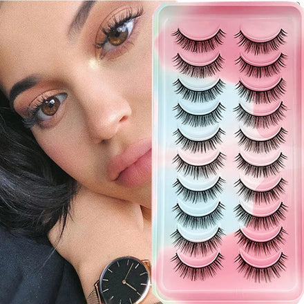 10 Pairs Mink Eyelashes Clear Band Eye Lashes Crisscross Transparent Band False Eyelashes Handmade Lashes Upper Lashes