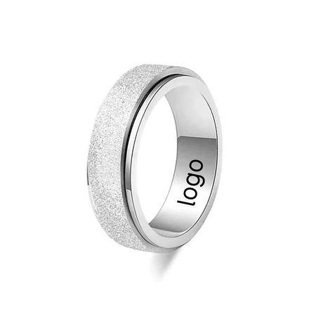 New 6mm Stainless Steel ring Frosted Rotatable Black Silver Colourful Pearl Sand Stainless Steel Decompression Ring Finger Rings