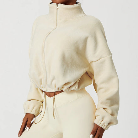 Lamb Sports Autumn Stand-up Collar Plus Velvet Warm Casual Ao Grain Jacket Women Coat Yoga Top
