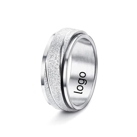 8mm Stainless Steel ring Silver Black Twill Frosted Couple LoverPearl Sand laser logo Stainless Steel ring Finger Rings 120