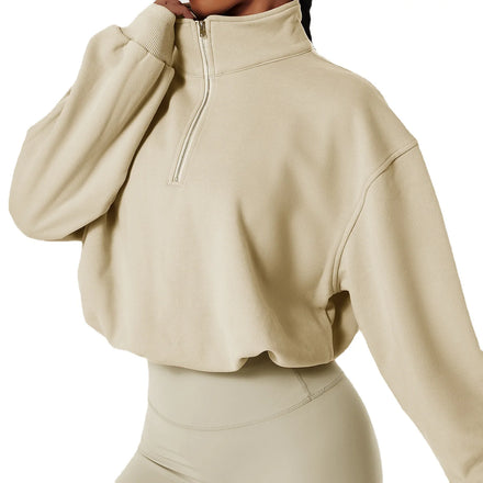 Ins Pullover High-neck Fitness Sports Outdoor Running Drawstring Zipper Loose Long-sleeved Women Sweater