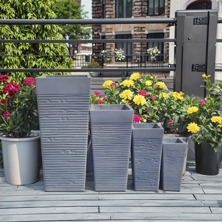 Minimalist Style Tall Square-trapezoid Concrete Flower Pot with Textured Surface for Floor Usage