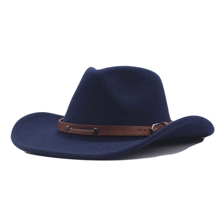 Unisex 8-Color Felt Cowgirl Hat Fashionable Western Cattlemen Cowboy Hat Leather Band for Men Parties Travel Fishing Sports
