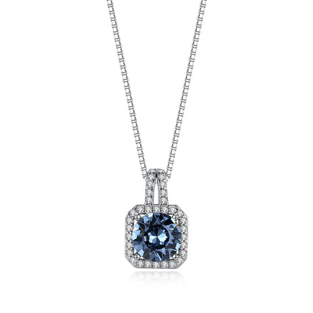 NEW Necklace for Women Crystal Diamond 925 Silver Plated Platinum Blue Gem Necklace