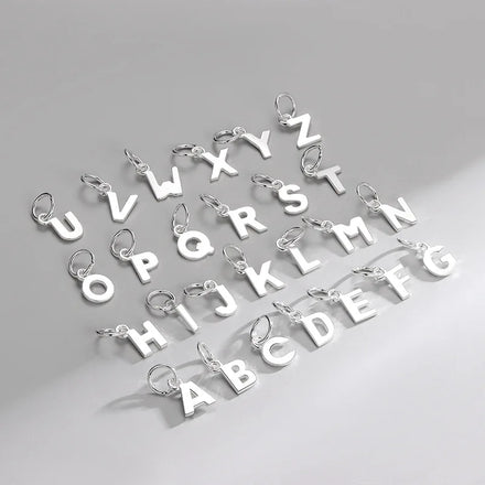 5mm Simple 26 Initial Letter Charm Soild 925 Sterling Silver A-Z Alphabet Pendant Charm for Diy Bracelet Necklace Jewelry Making