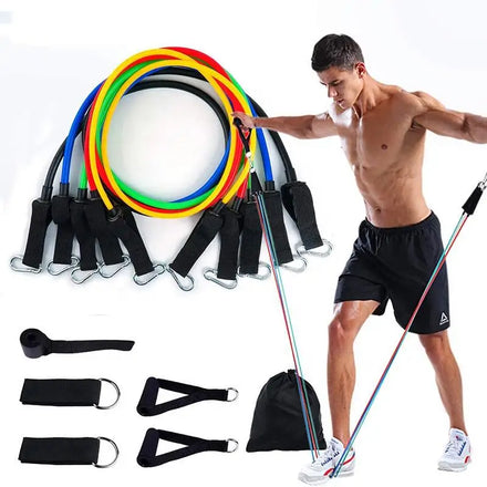 Hot Sale Home Gym Workout 11 Pcs Rubber Elastic Fitness Band Custom logo TPE Resistance Band Set