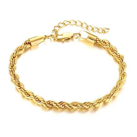 New Arrival High End 18K Gold Plated Rope Chain Bracelet Stainless Steel Jewelry