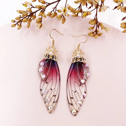 Wholesale Handmade Fairy Simulation Butterfly Wing Earrings Foil Rhinestone Earring Romantic Jewelry