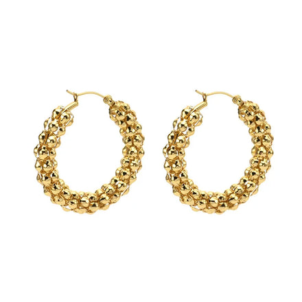 Fashion Jewelry New Hyperbole Circle Hoop Earrings 24K Gold Grain Round Chunky Big Stainless Steel Hoop Earrings