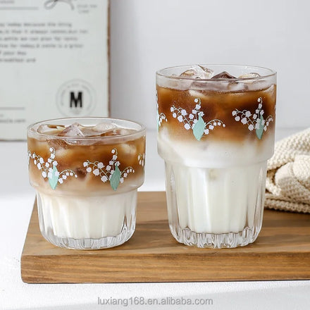 Espresso Coffee Cups- 9oz/11.6oz Convallaria Majalis Design Coffee Shot Glass Cup for Coffee Drinker