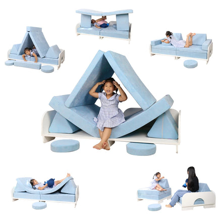 Kids Foam Play Couch Sofa Bed with Solid Wooden Frame Living Room KID'S SOFA Magnetic Couch