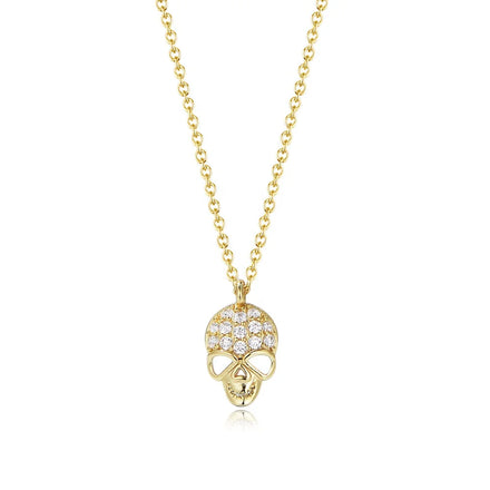 Hollow Personalized Hip Hop Unique Trendy Skull Pendant Necklace Jewelry 14k Gold Plated Zircon 925 Sterling Silver for Women