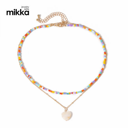 Bohemia Gold Plated Peach Heart Puka Shell Chain Choker Collier Ladies Women Girl Love Heart Macaron Colour Seed Beaded Necklace