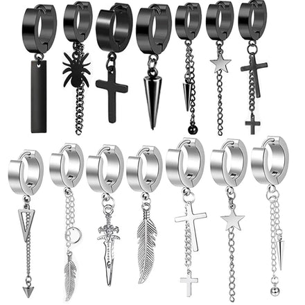 Earrings for Men Black Hoop Earrings Mens Earrings Set Black Earrings Stainless Steel Dangle Cross Earrings Women Jewelry