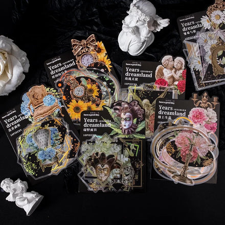 10 Pieces/Pack Pet Stickers Years Fantasy Series Retro Laser Gold Flower Hand Account Collage DIY Material Stickers 6 Models