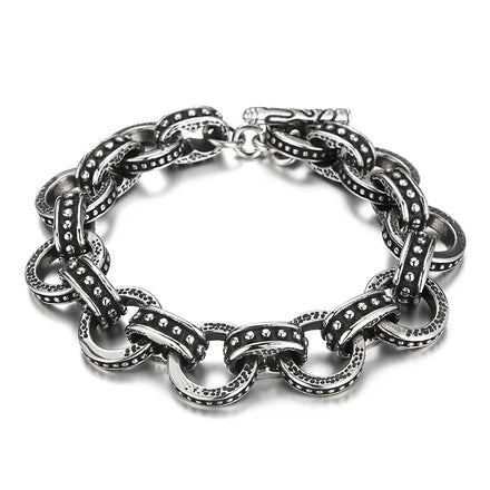 KALEN 220mm Mens Punk Stainless Steel Ring Links Bracelet With OT Clasp