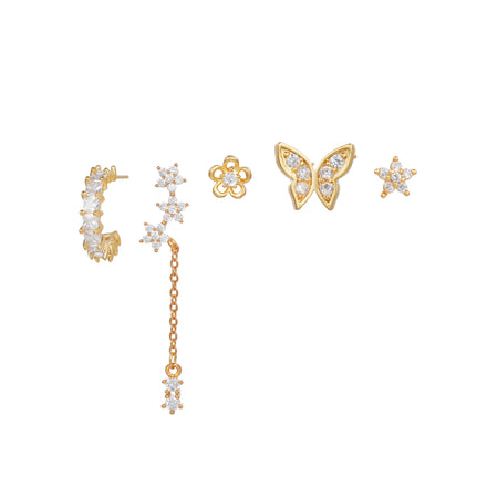 Zuola Hot Selling Eco-friendly Brass Fashion Earrings Set 5A Zircon Butterfly Flower Luxury 18k Gold Plated Stud Earrings Women