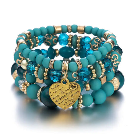 Boho Heart Love Bead Bracelet Jewelry Set Handmade Trendy Gold Heart Charm Beaded Couple Bracelet for Woman