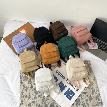 Mini Korean Shoulder Bag Solid Color Female Students Velvet Cloth Retro Small Backpack