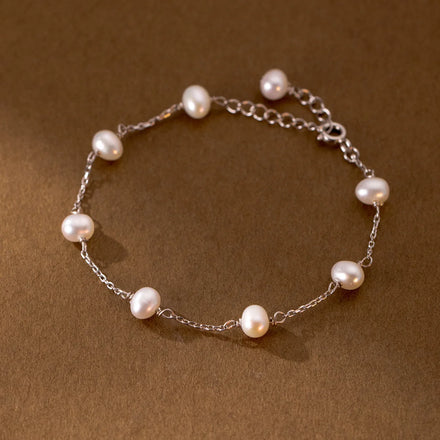 925 Sterling Silver Freshwater Pearl Beaded Bracelet Dainty Irregular Natural Pearls Charm Bracelets Fine Jewelry for Women