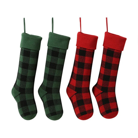 Buffalo Plaid Knit Christmas Stocking Checker Plaid Xmas Holiday Stocking Acrylic Family Gift Holder Decoration DOM1419