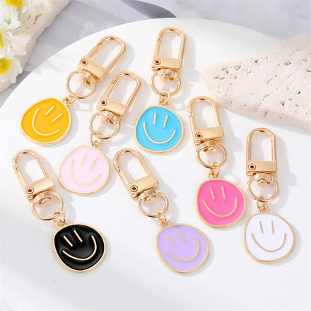 Smile Face Keychains Enamel Happy Face Keychain Personalizable Smile Face Key Ring for Friendship & Sister Gift