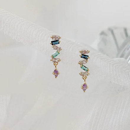 Delicate 14K Gold Plated Pure 925 Sterling Silver Colored Zircon Crystal Hanging Stud Earrings for Women Girls