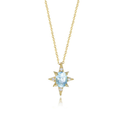 Lady Silver Jewelry Trend Simple North Star Clavicle Chain 925 Sterling Silver Gemstone Sky Blue Natural Topaz Pendant Necklace