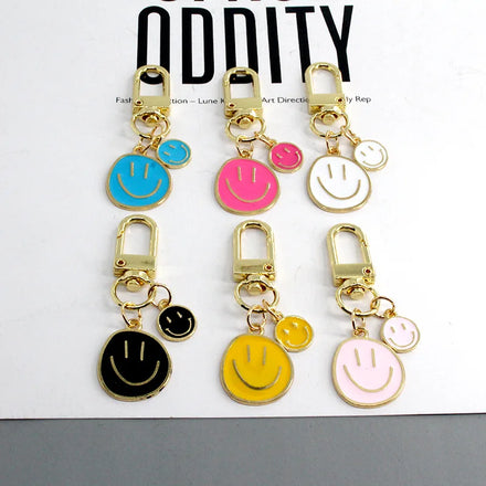 Enamel Double Smile Face Keychains Cute Smile Face Keyring Friendship & Sister Gift for Girls