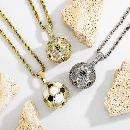 Top Icy Full Diamond Football Pendants Fashion Jewelry Necklaces Brass 18K Gold Plated Ice Out Hip Hop Jewelry