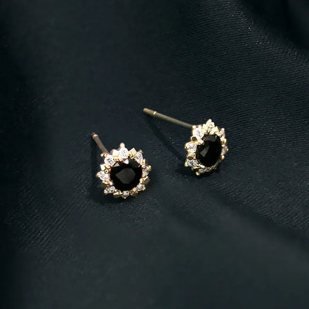 Simple Classical Pure 925 Sterling Silver Black Round Zircon Crystal Stud Earrings for Women Girls